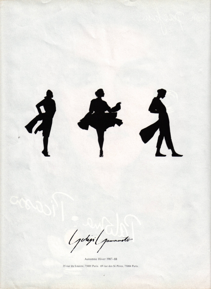 Yohji Yamamoto, A/W 1987-88. Art direction by Marc Ascoli, photography by Nick Knight, and design by Peter Saville.