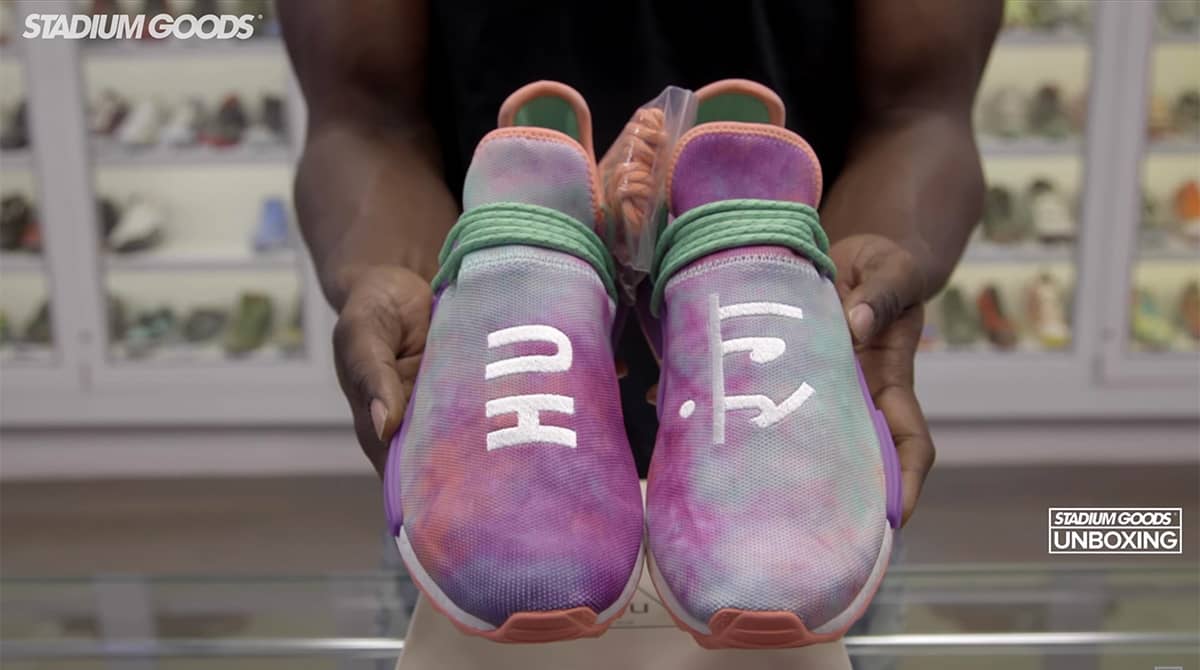 Pharrell Williams x adidas NMD Hu Holi Powder Dye Unboxing by Stadium Goods